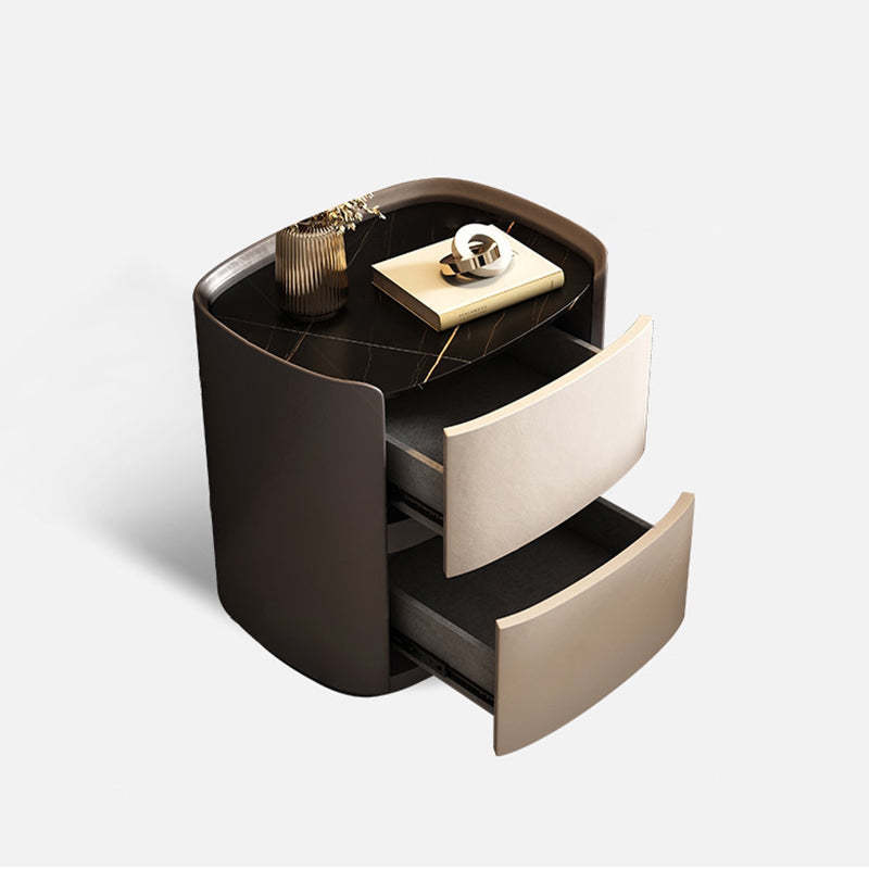 Modern Elliptical Microfiber Leather Wood Nightstand