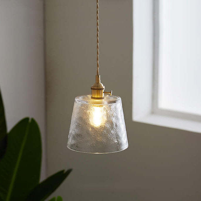 Vintage Glass Brass Drum Pendant Light