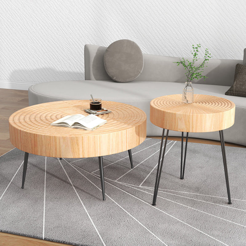Minimalist Round Annual Wood Steel Coffee Table