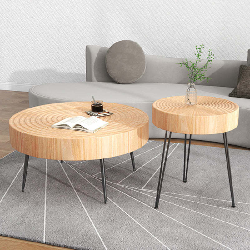 Minimalist Round Annual Wood Steel Coffee Table