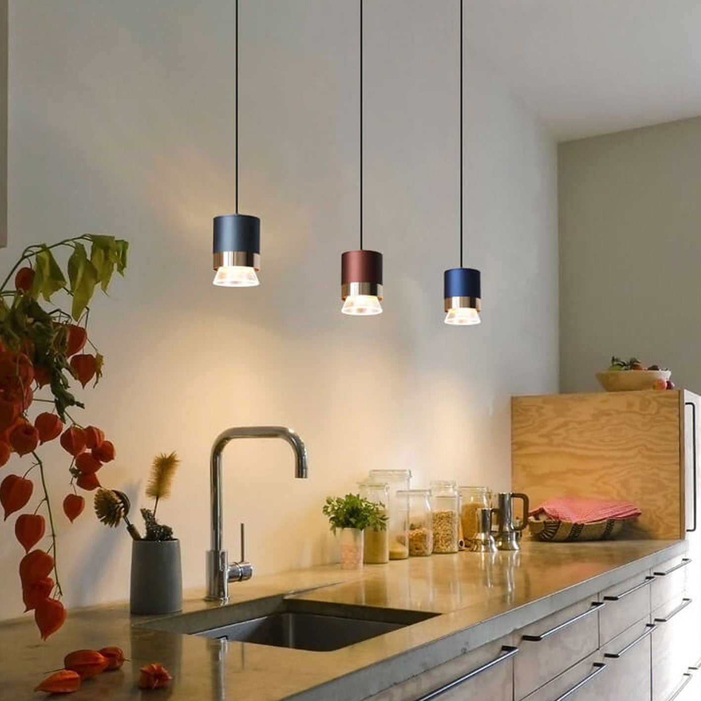 Nordic Cylindrical Aluminum Acrylic LED Pendant Light — Blue / Warm Light (3000K) / 110V-120V For US/CA