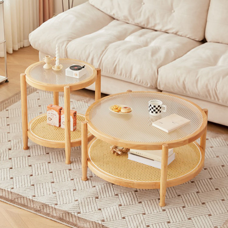 Minimalist Solid Wood Glass Rattan Coffee Table