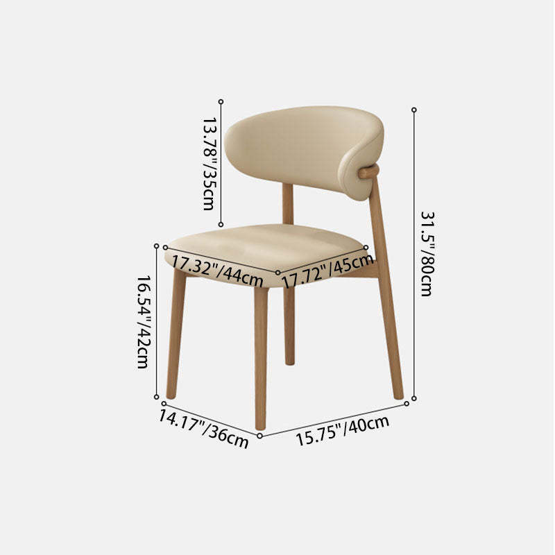 Minimalist Curved Iron Leather Armless Chair — Beige