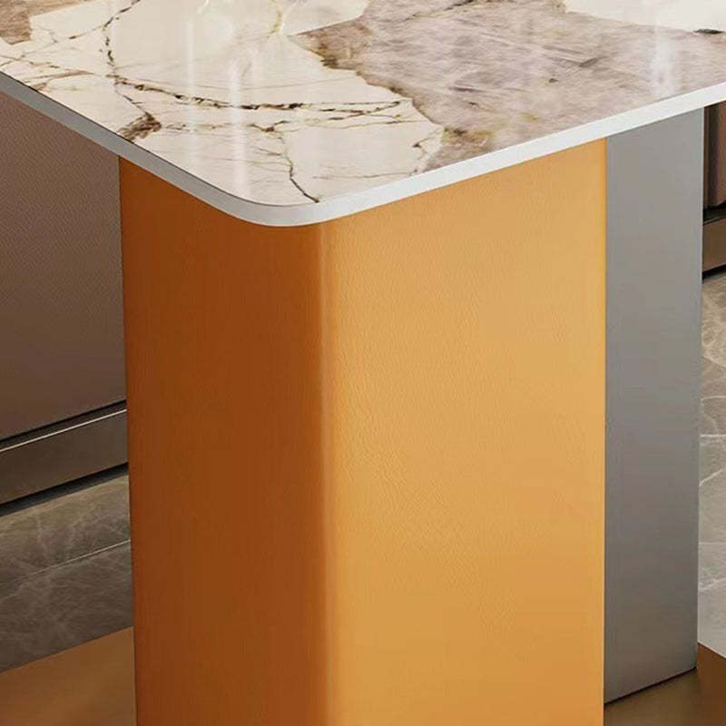 Scandinavian Slate Leather Wood Steel End Table — White & Brown / Green