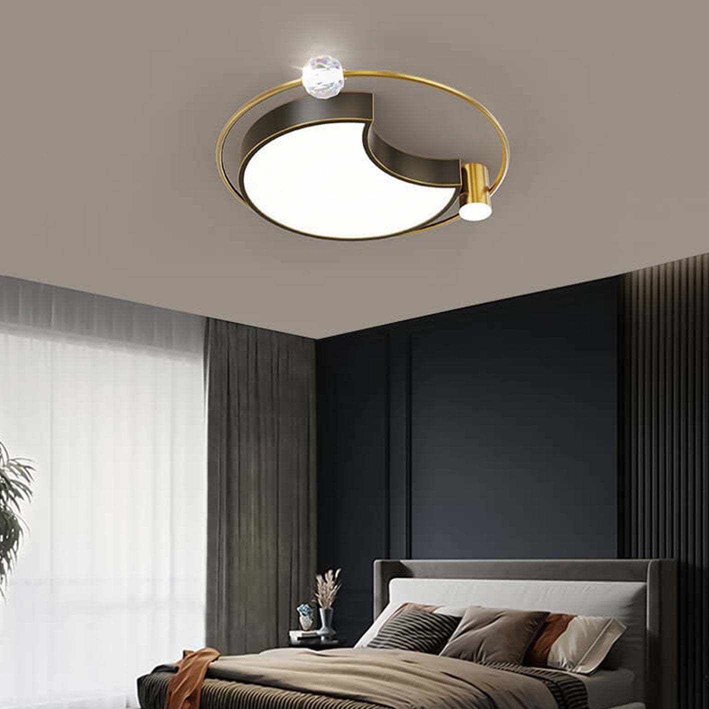 Nordic Star Moon Copper Crystal LED Flush Mount Light