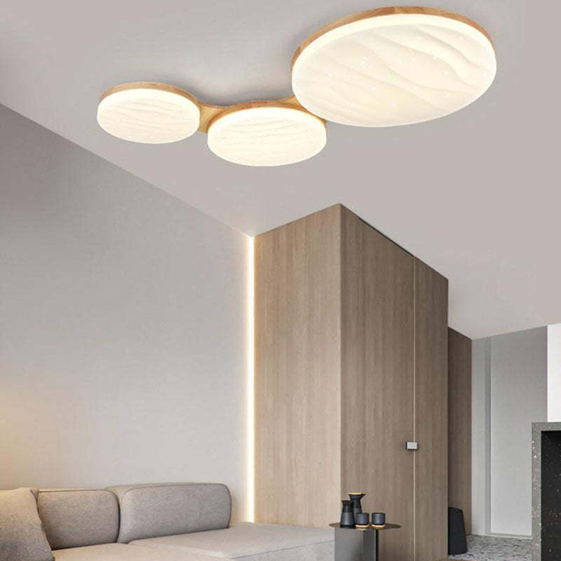 Nordic Wood Frame Acrylic Round LED Flush Mount Light
