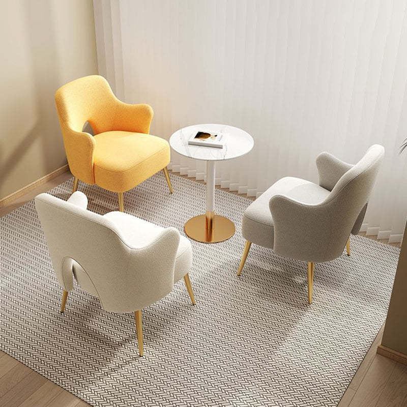 Minimalist Curved Wood Metal Accent Chair — White Legs - White