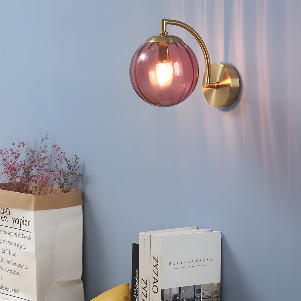 Curved Arm Rib Glass Ball Wall Sconce