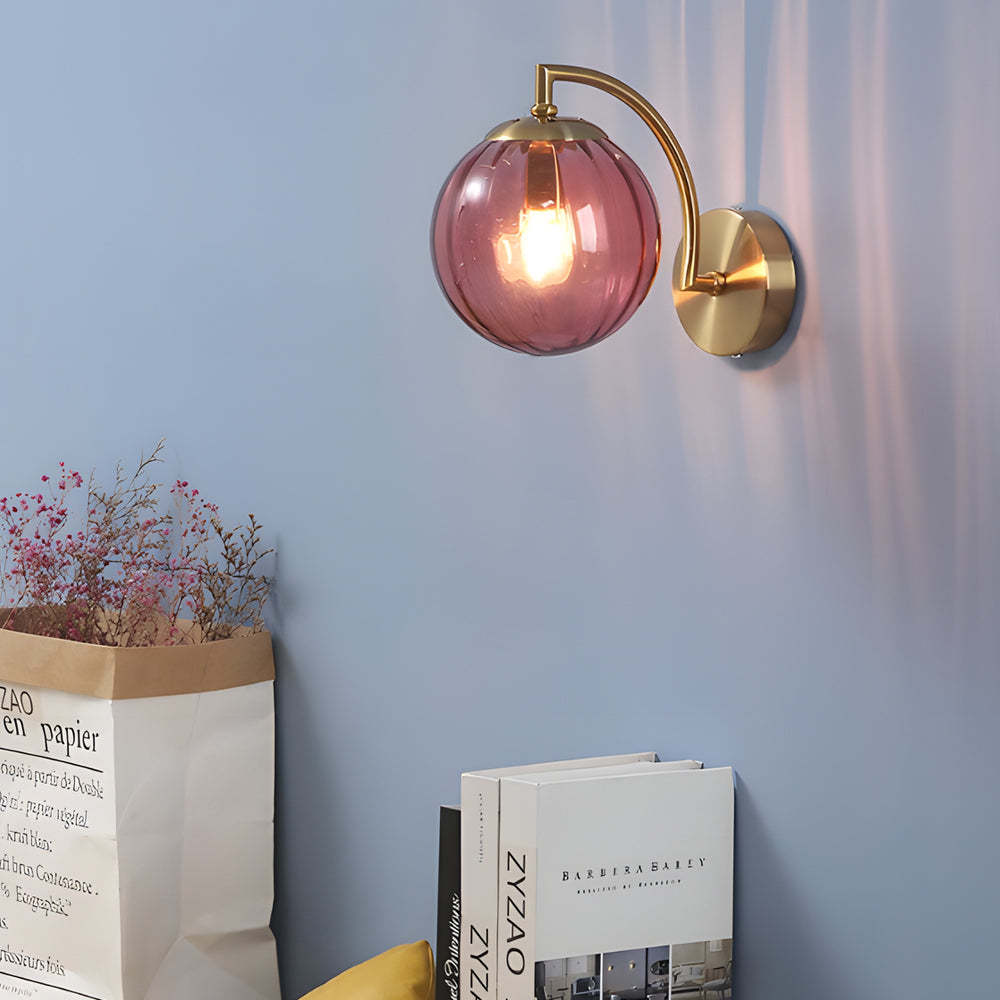 Curved Arm Rib Glass Ball Wall Sconce