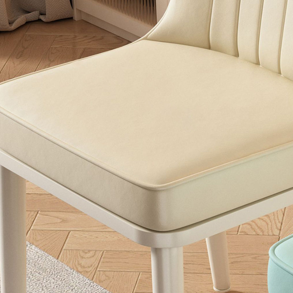 Contemporary Square PU Leather Upholstered Dining Chair — Milk Coffee Seat   White Legs