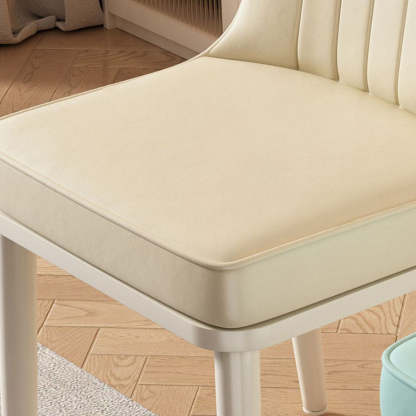 Contemporary Square PU Leather Upholstered Dining Chair — Milk Coffee Seat   White Legs