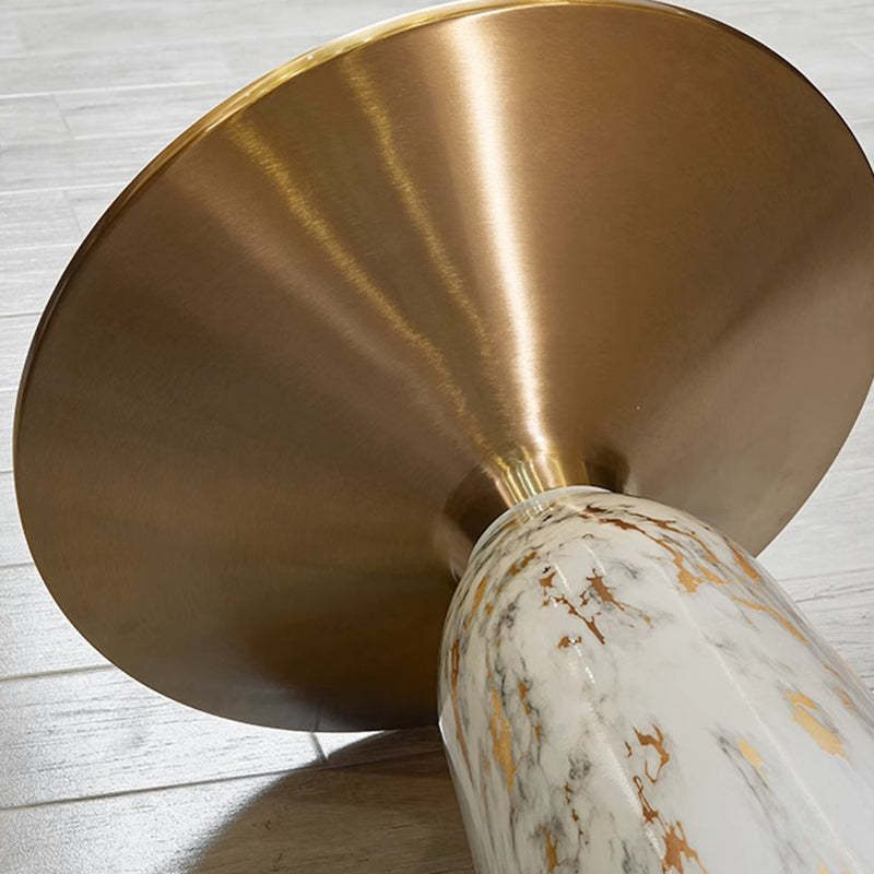 Minimalist Cylinder Rock Slab Metal Coffee Table