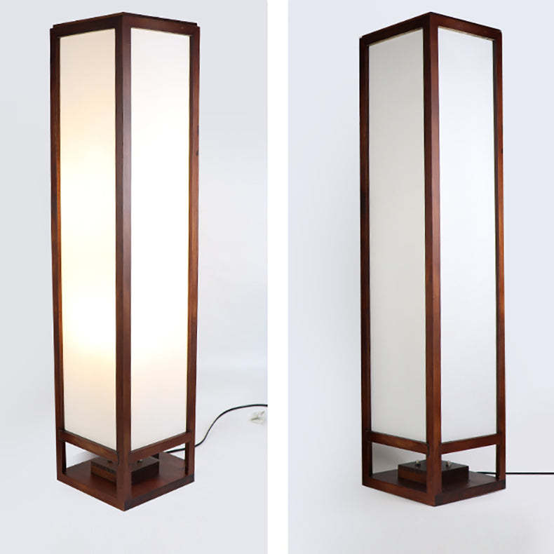 Chinese Rectangular Parchment Wood Floor Lamp