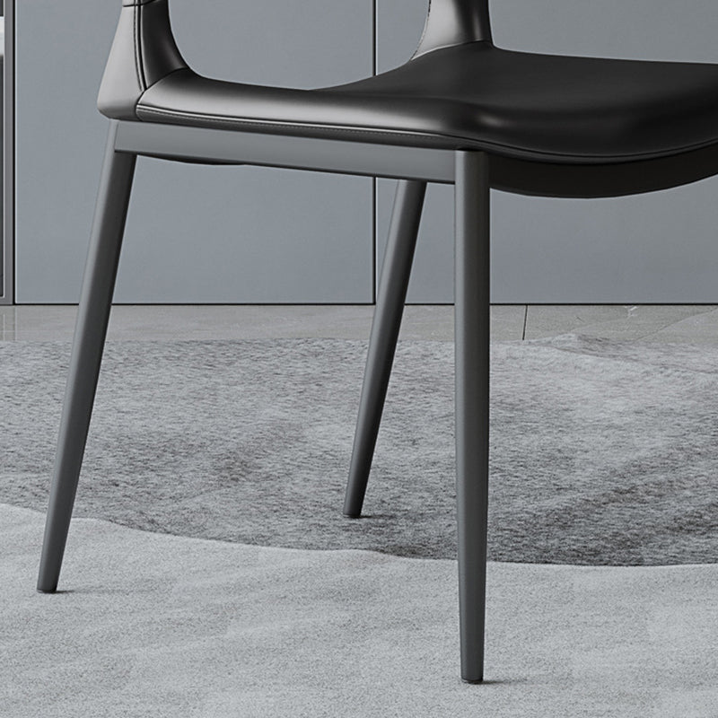 Minimalist Curved-Seat Leather Steel Dining Chair