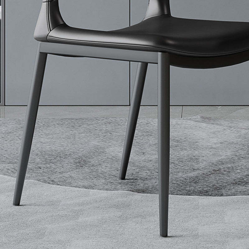 Minimalist Curved-Seat Leather Steel Dining Chair