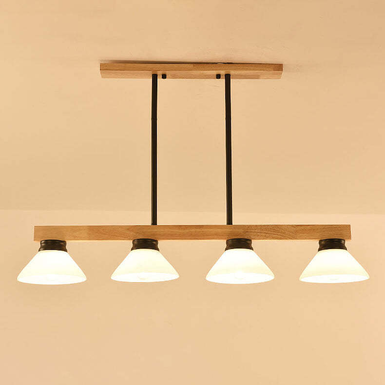 Nordic Solid Wood Cone Glass Island Chandelier