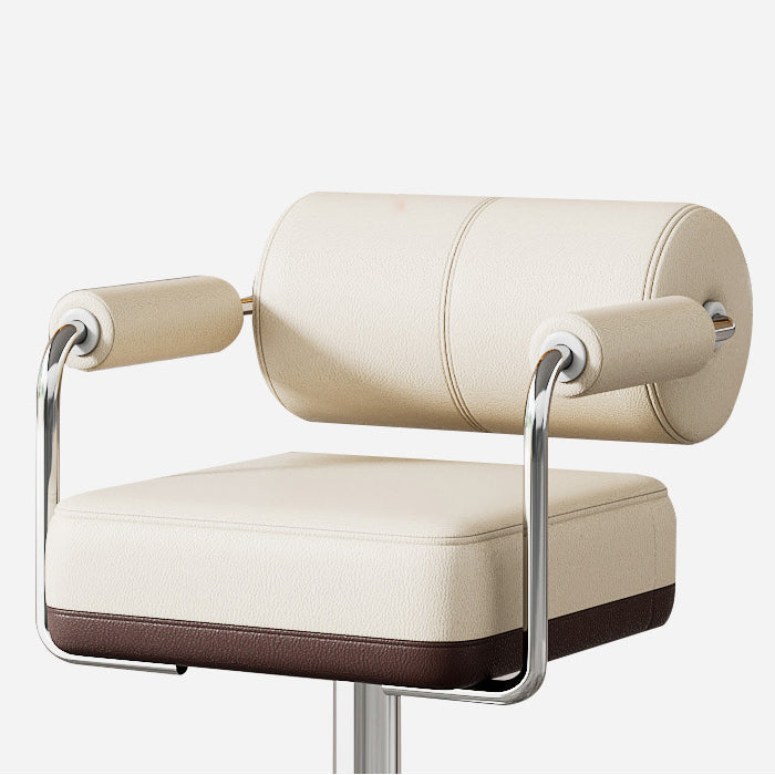 Modern Cylindrical Leather Metal Bar Stool — Gray + Gold Frame