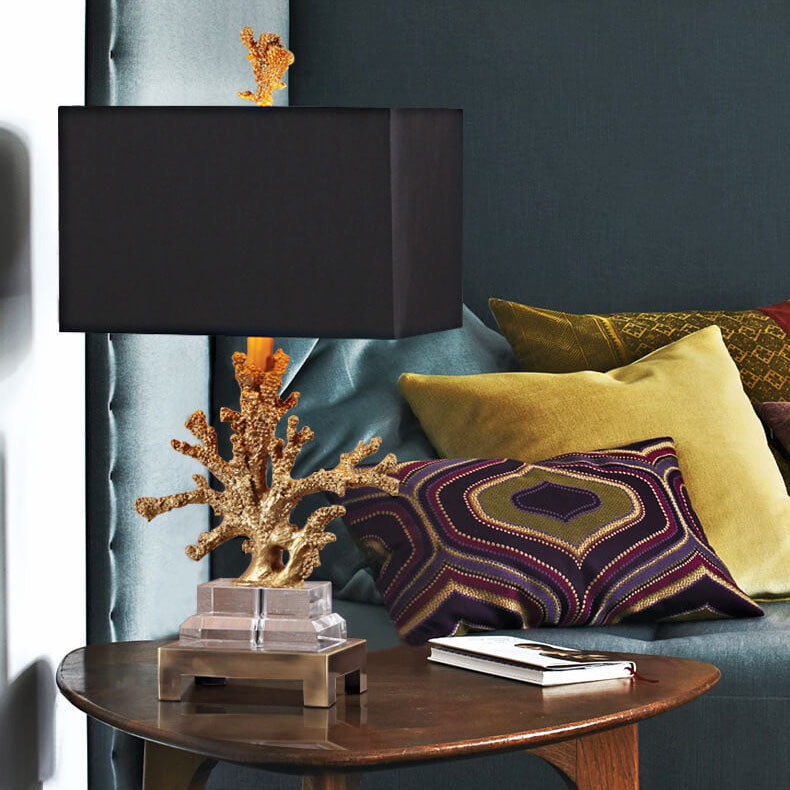 Modern coral base natural table lamps in fabric — Matte Black / Button Switch / 220V-240V (UK/AU