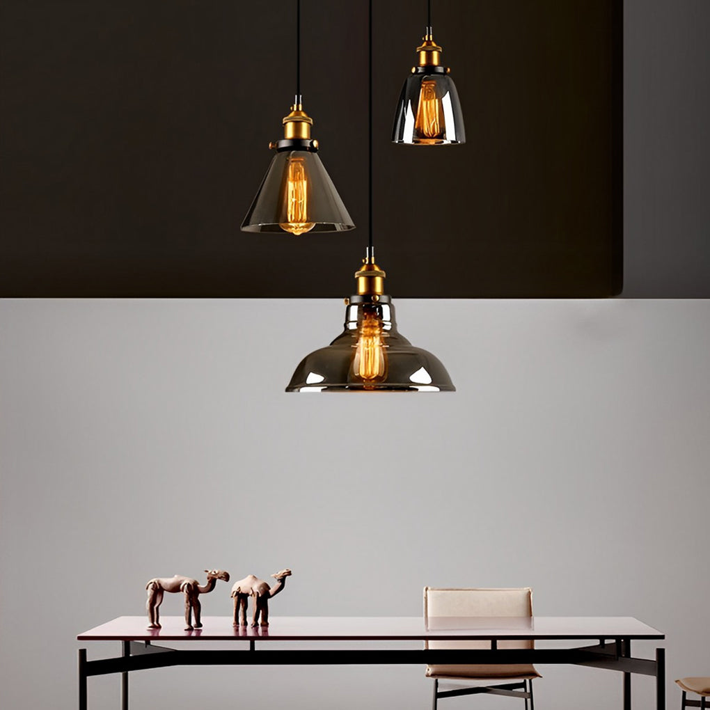 Retro Glass Smoke Gray Industrial Pendant