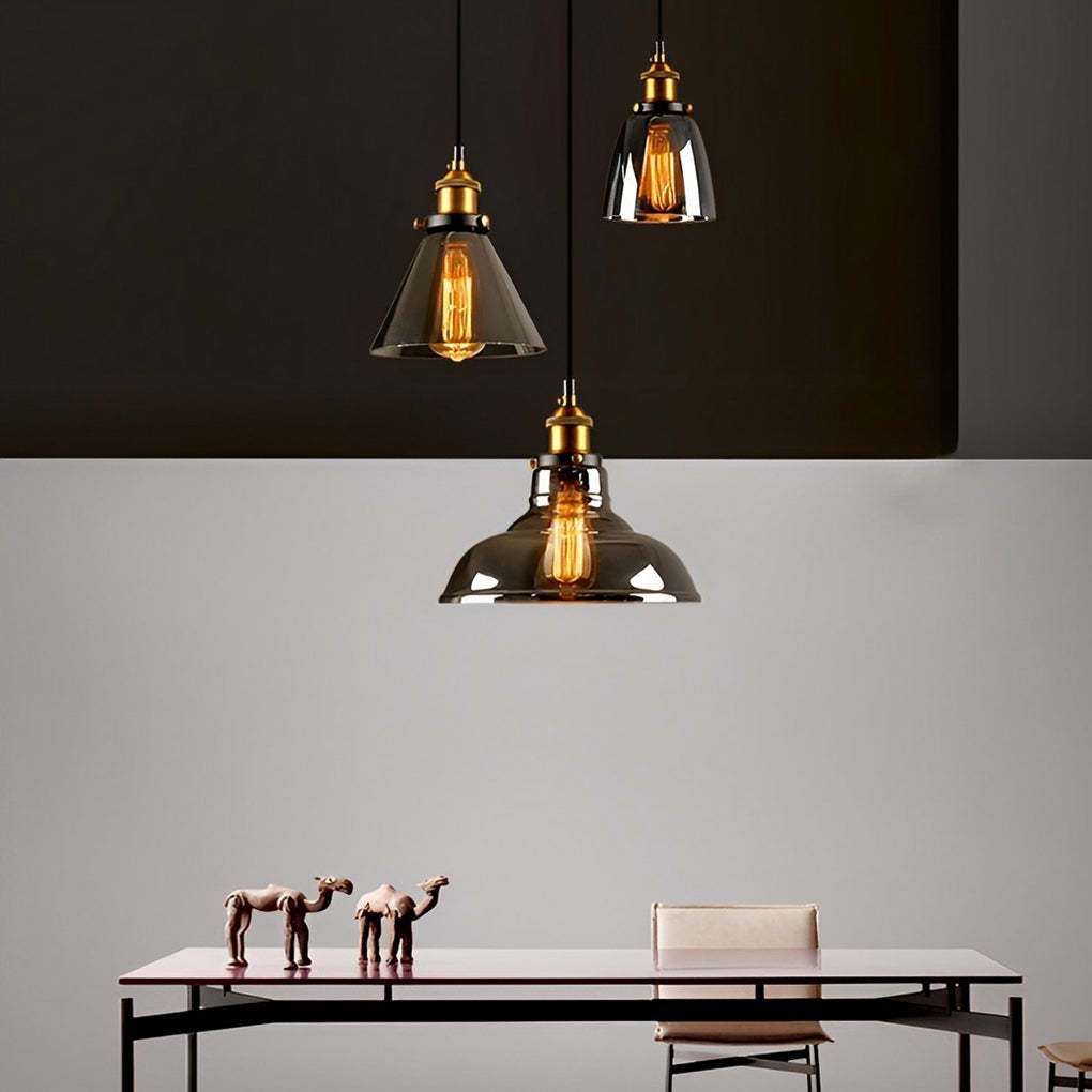 Retro Glass Smoke Gray Industrial Pendant