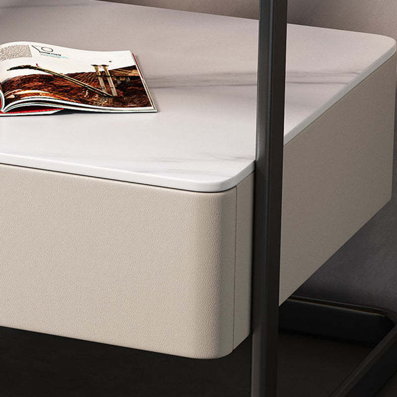 Minimalist Lock Tempered Glass Iron Nightstand — Champagne Color - Drawer With Lock