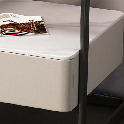 Minimalist Lock Tempered Glass Iron Nightstand — Champagne Color - Drawer With Lock