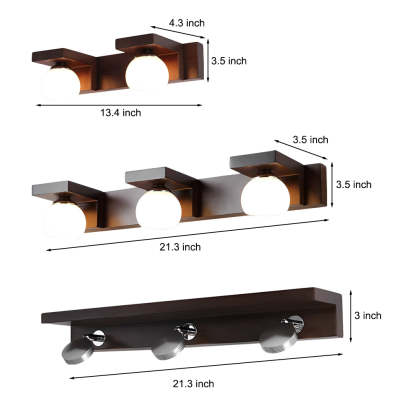 2/3-Light Wood Bathroom Vanity Light with Adjustable Iron Spotlight and Fixed Glass Shades-Lighom