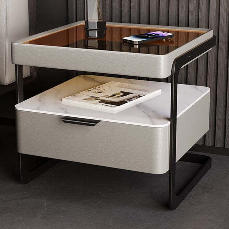 Minimalist Glass Nightstand 1-Drawer — Yellow - Without Fingerprint Lock