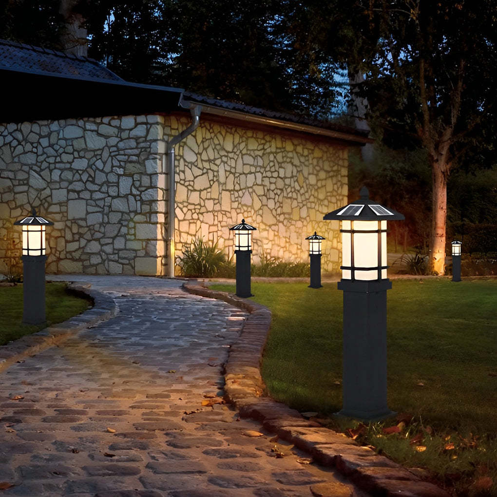 Modern Solar LED Lawn Lamp with Ancient Asian Style Top Waterproof Outdoor Light-Lighom