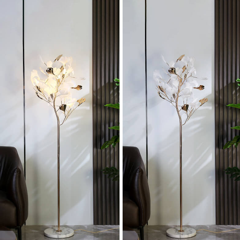 Nordic Romantic Ginkgo Leaf Iron 5-Light Floor Lamp — Marble / 220V-240V For UK/AU