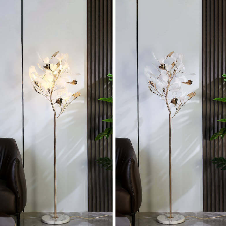 Nordic Romantic Ginkgo Leaf Iron 5-Light Floor Lamp — Marble / 220V-240V For UK/AU
