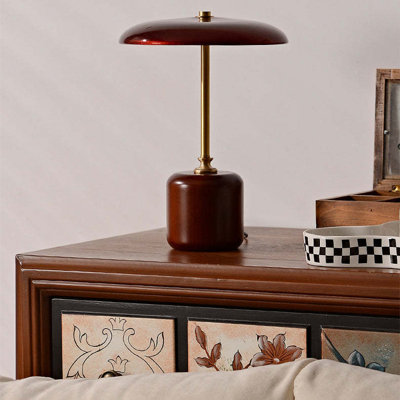 Retro Brass Wood Glass Cylinder LED Table Lamp