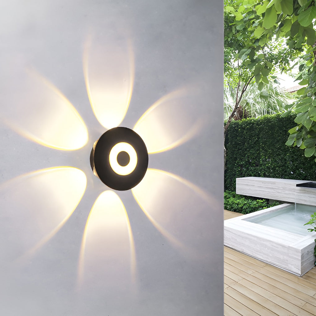Round Waterproof LED Black Modern Wall Washer Sconce — 8-Light / Cold White