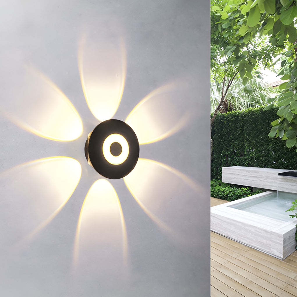 Round Waterproof LED Black Modern Wall Washer Sconce — 8-Light / Cold White