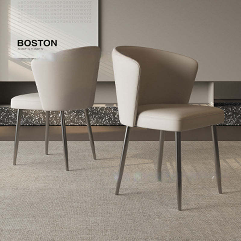 Upholstered Leather Steel Dining Chair — Khaki