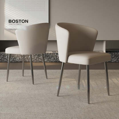 Upholstered Leather Steel Dining Chair — Khaki