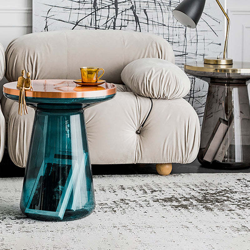Contemporary Glass Metal Round Coffee Table 1-Cabinet
