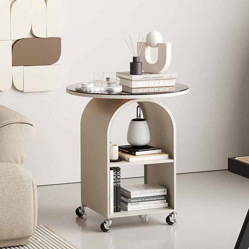 Contemporary Tempered Glass Iron Arched End Table 2-Cabinet
