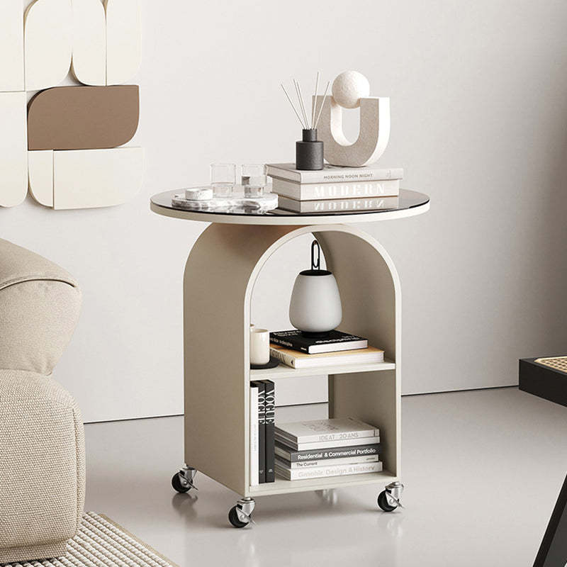 Contemporary Tempered Glass Iron Arched End Table 2-Cabinet