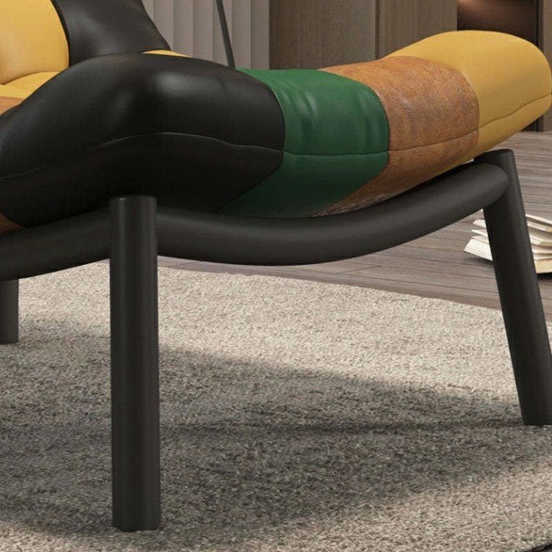 Scandinavian Upholstered Leather Steel Sofa — Black / Orange
