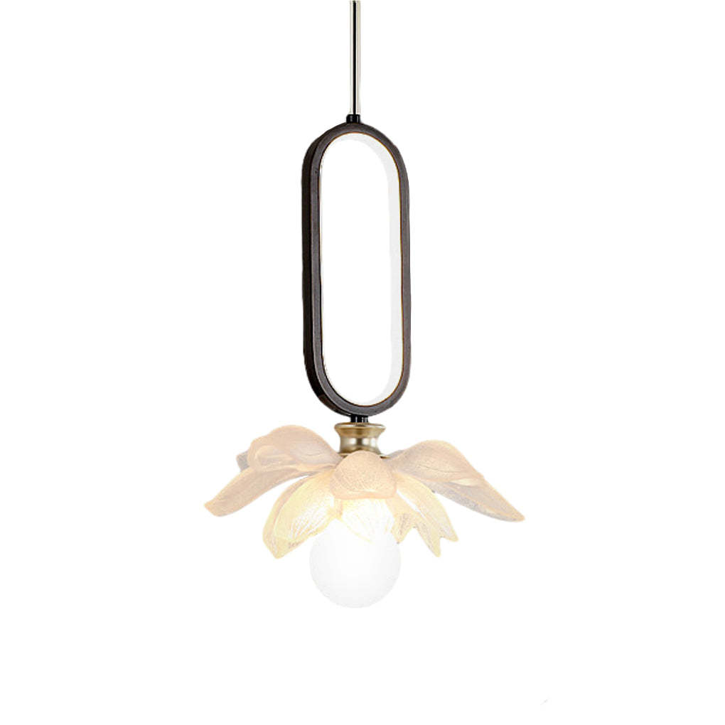Lotus Flower Luminous Copper Oval Ring LED Pendant