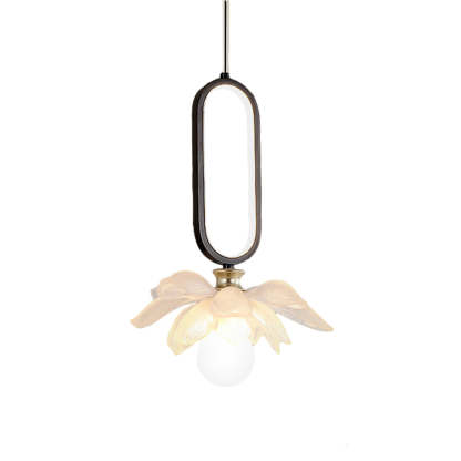 Lotus Flower Luminous Copper Oval Ring LED Pendant