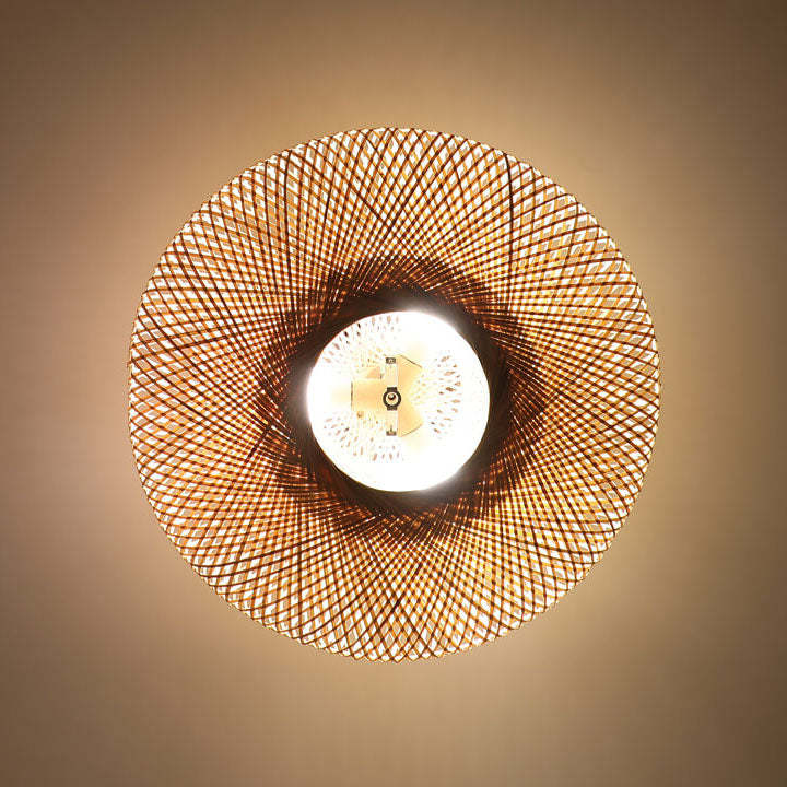 Japanese Bamboo Flying Saucer 3-Light Semi-Flush Light