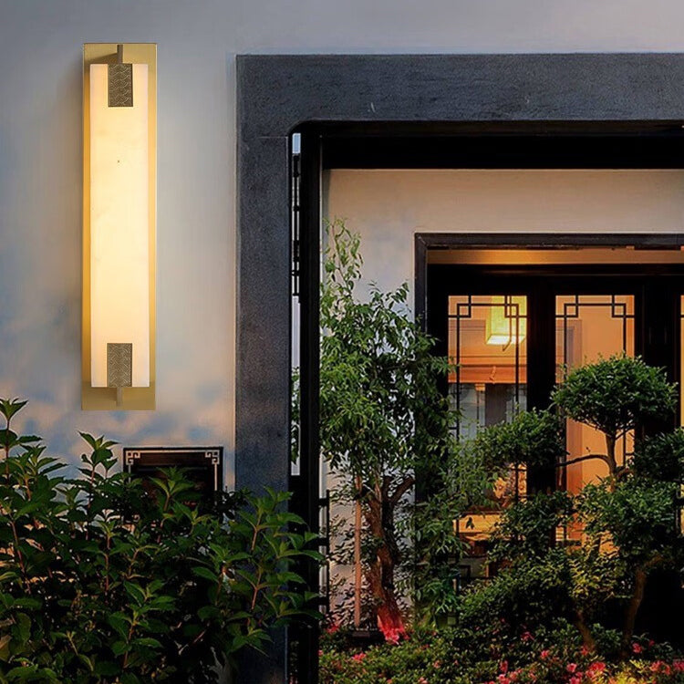 Transitional Rectangular Copper Marble LED Wall Sconce