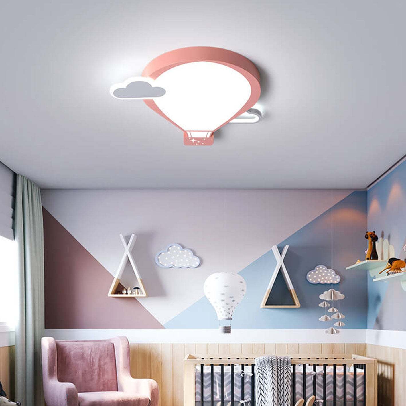 Cartoon Hot Air Balloon LED Kids Flush Mount Light