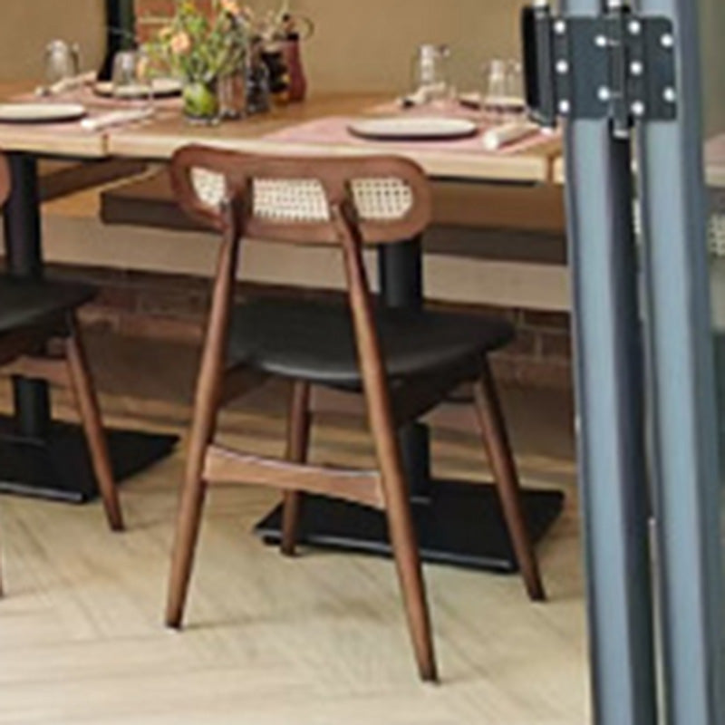 Japanese Faux Leather Wood Splayed-Leg Dining Chair — Black Color Frame + Black Faux Leather Seat