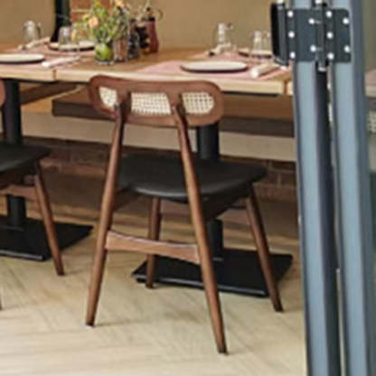 Japanese Faux Leather Wood Splayed-Leg Dining Chair — Black Color Frame + Black Faux Leather Seat