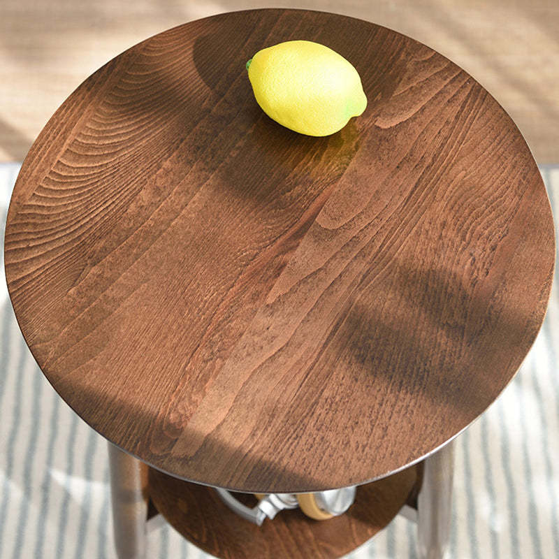Scandinavian Round Wood 1-Shelf Side Table