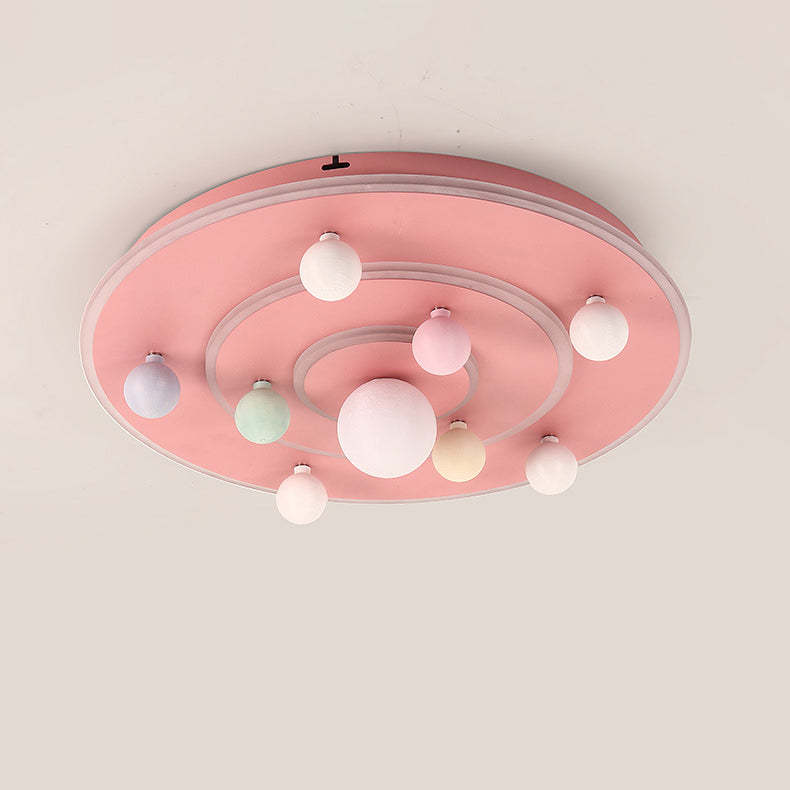 Kids Round Planet Iron Acrylic LED Flush Ceiling Light
