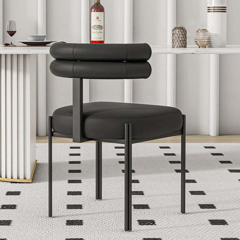 Nordic Curved-Back Leather Steel Dining Chair